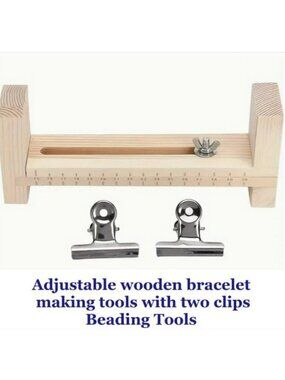 Adjustable Wooden Bracelet Making Tool with Two Clips.